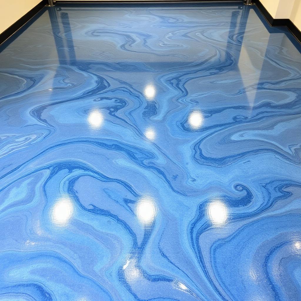 Metallic epoxy garage floor with swirled pearl finish